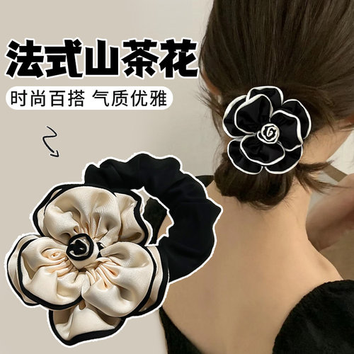 高级感山茶花头绳法式小香风