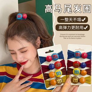 彩色珠子发圈女新款 可爱不勒发无扎痕头绳高弹力发绳皮筋马尾发饰