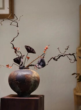 侘寂风复古陶瓷桌面花瓶