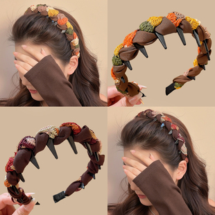 美拉德咖色波浪高颅顶发箍女款日常外戴头箍带齿防滑洗脸压发发卡