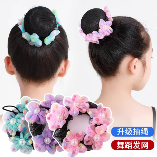 儿童发网饰品花朵网兜小女孩盘发