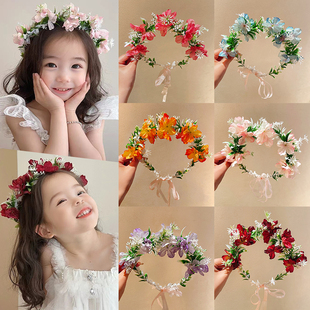 儿童花环头饰发箍女童夏季 森系簪花配裙子花朵头箍马面裙配饰发饰