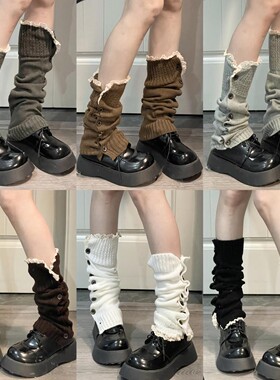 Ruibbit搭配花边堆堆袜套日系韩中筒百搭亚文化腿套辣妹多色纽扣