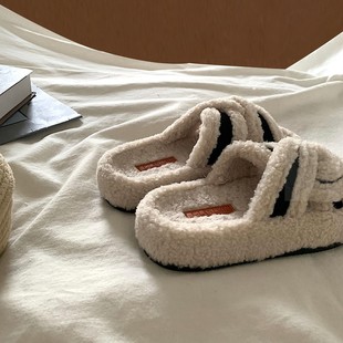 ins小众韩风厚底羊羔毛毛毛拖鞋女外穿网红复古居家防滑棉拖鞋潮