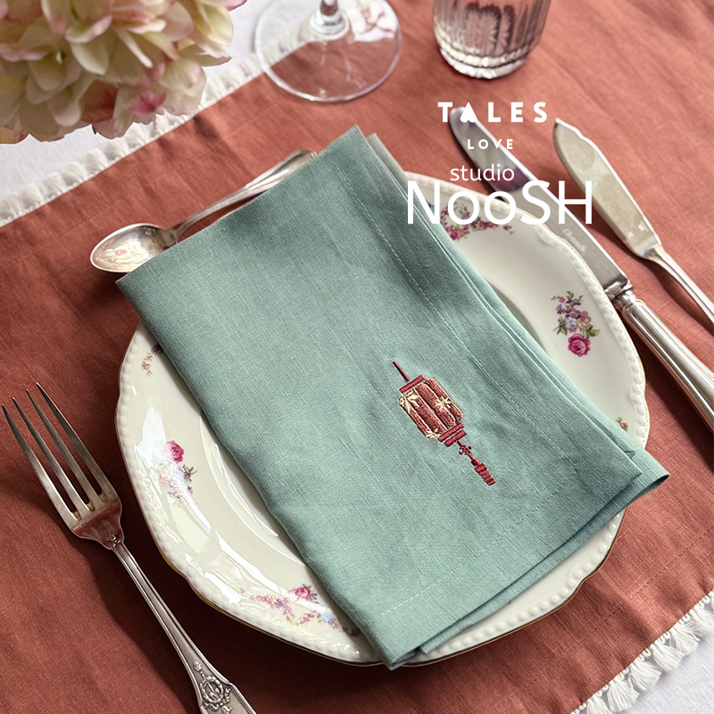 STUDIONOOSH亚麻布棉麻西餐酒店餐巾灯笼绣花刺绣餐巾布高级法式