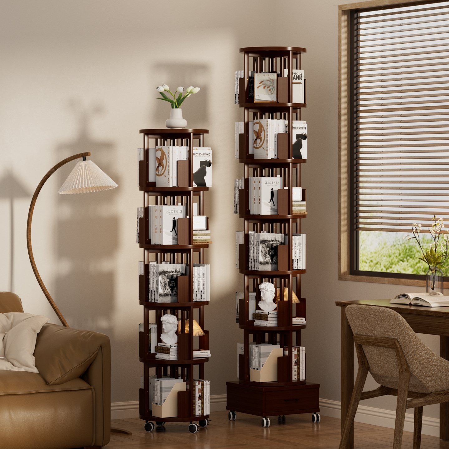 书架家用置物架可旋转书柜非实木