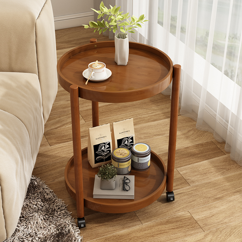 中古风移动推车简约楠竹沙发边几