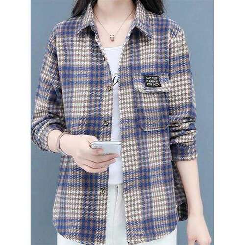 王惠精品服饰春秋新款大码软毛尼格子衬衫女百搭外套zwt+DY152a7