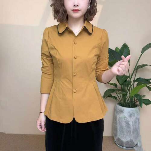 汇彩女装2026秋季时尚气质显瘦减龄中老年衬衫翻领长袖百搭上衣a4