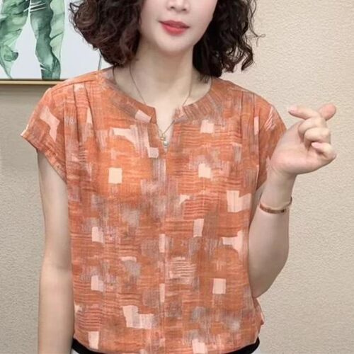 2026夏季新款时尚简约百搭女士短袖印花衬衫上衣a5