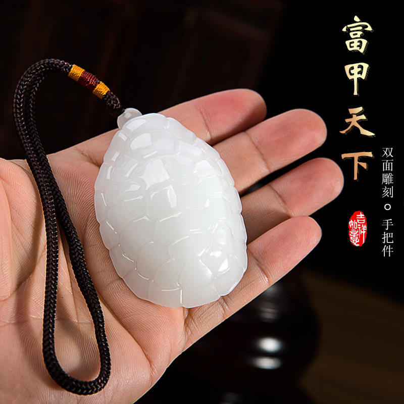 吉品轩富甲天下招财手把件双面雕刻福厚寿长龟壳挂件包挂件车挂a2