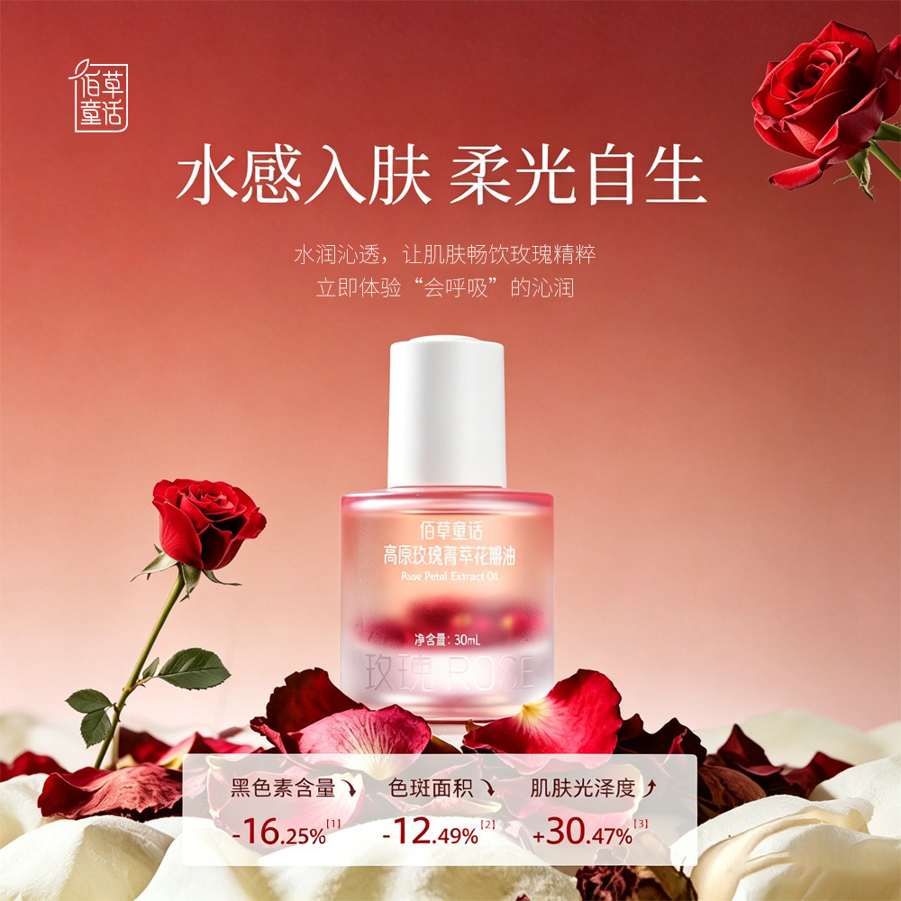 佰草童话高原玫瑰菁萃花瓣油面部精华油