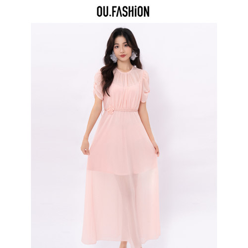 OU.FASHION/欧点满面钉珠浪漫收腰长裙子6122320389