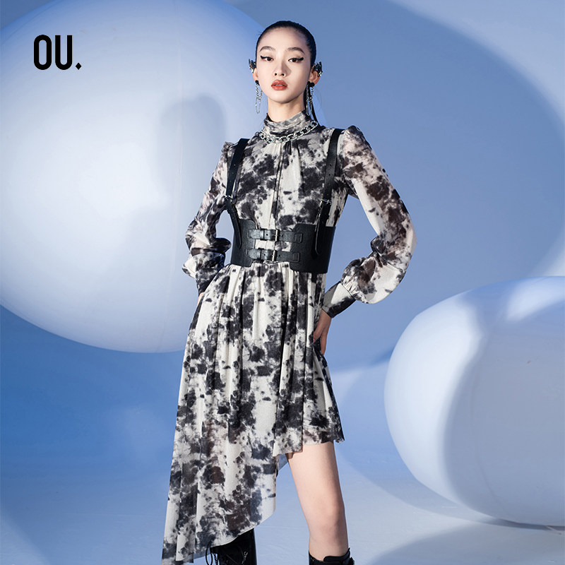 OU./欧点晕染印花图案不对称设计连衣裙1122210232,女装/女士精品,连衣裙,淘宝优惠券,粉丝福利购,淘宝优惠卷