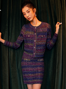 OU./欧点柔软纱线舒适条纹花纱撞色全羊绒半身裙1213193006