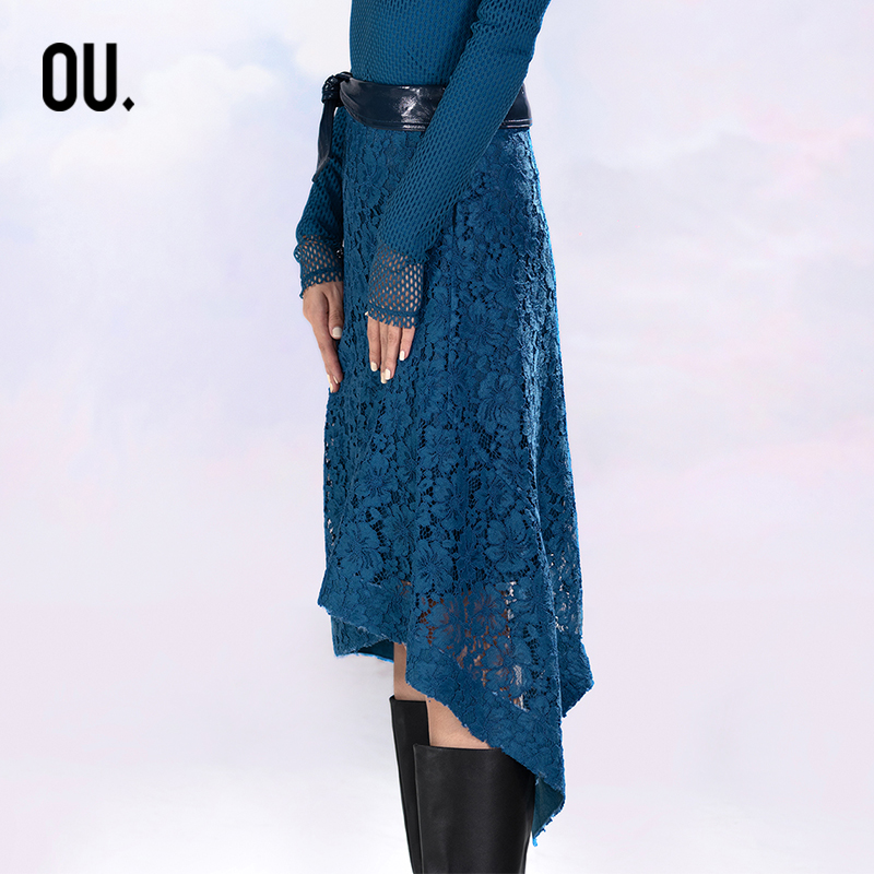欧点精致蕾丝下摆不规则设计