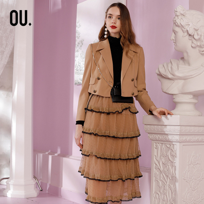 欧点撞色蕾丝花边蛋糕裙