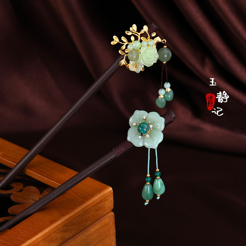 手工玉檀木发簪古风高级感古典簪子女夏天步摇流苏发钗配汉服钗子