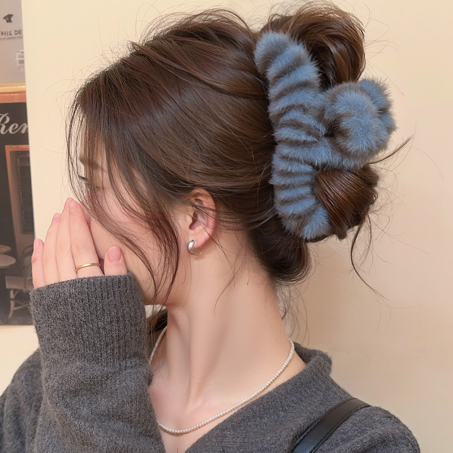 豹纹毛绒抓夹～毛绒绒好适合秋冬