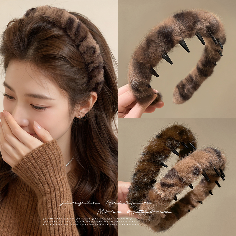 秋冬专属氛围感~豹纹毛绒发箍