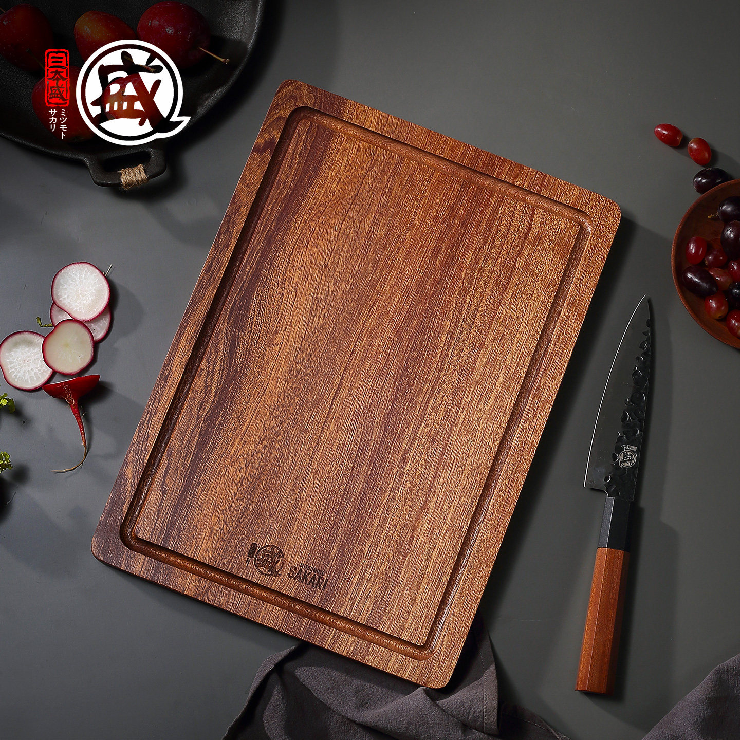 日本三本盛菜板沙比利实木质高级双面粘板菜刀切菜板家用厨房案板