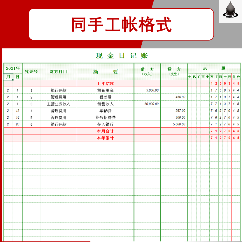 现金银行存款日记账电子版出纳记设计素材/源文件