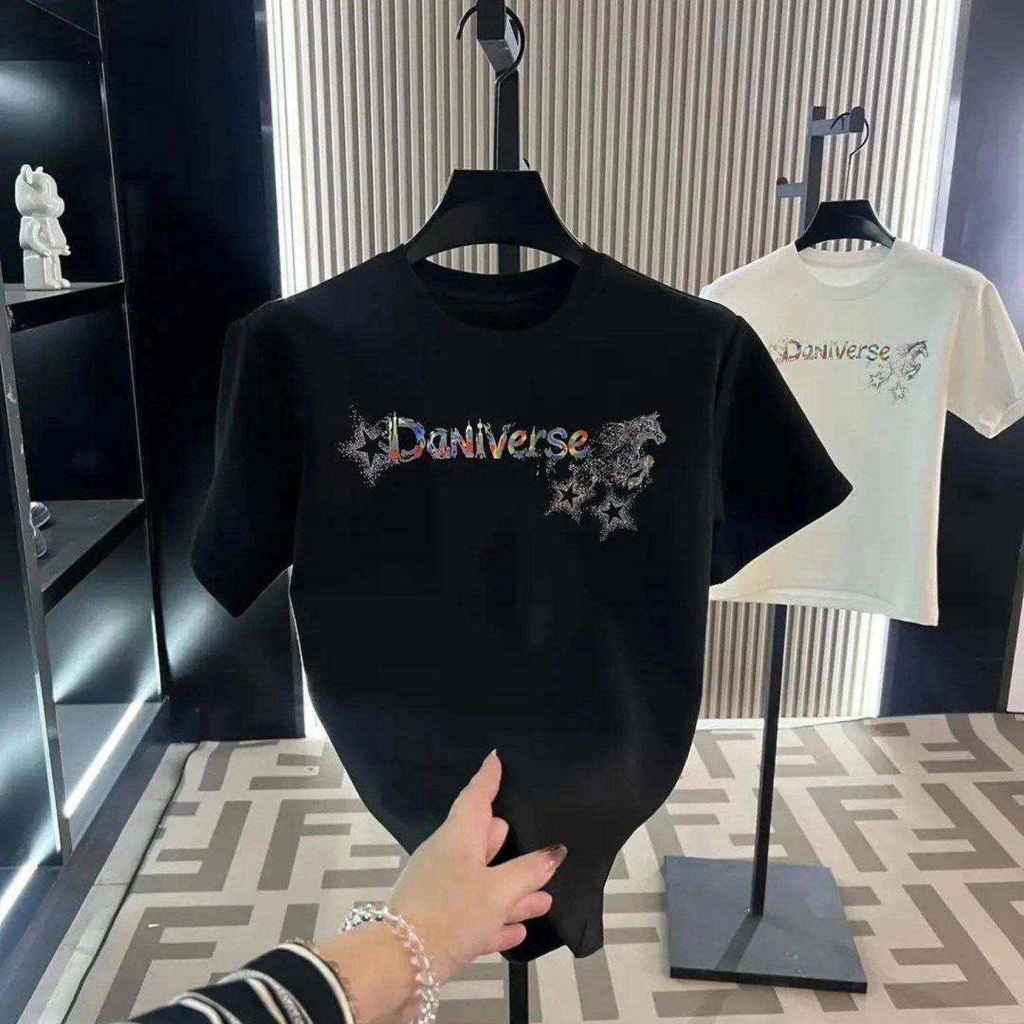 *点击率夏季精品男装店2026男新款纯棉短袖流光飞马轻奢圆领T恤a1