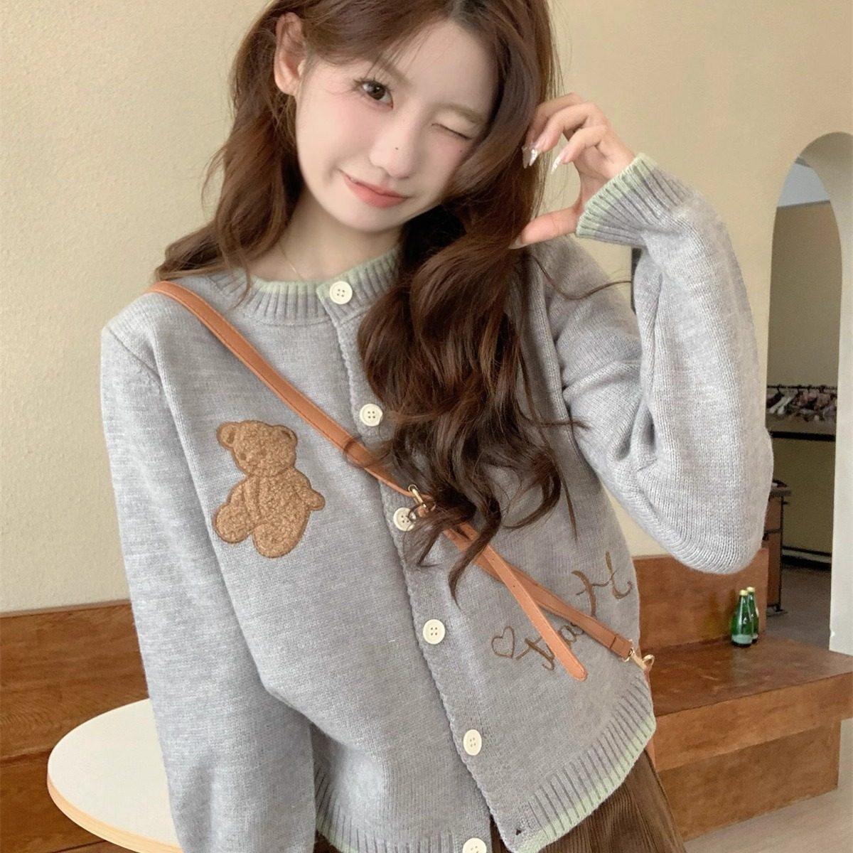 灰色针织开 衫毛衣女装春装2025年新款开 春外套内搭春秋外搭上衣