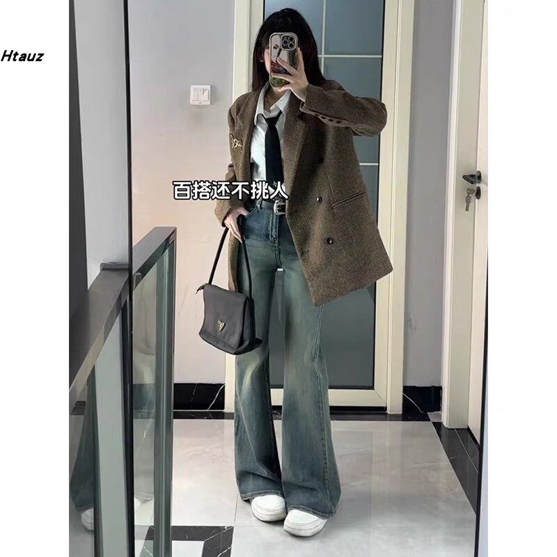 美式复古微喇牛仔裤女2025秋冬新款高腰宽松显瘦弹力小个子喇叭裤