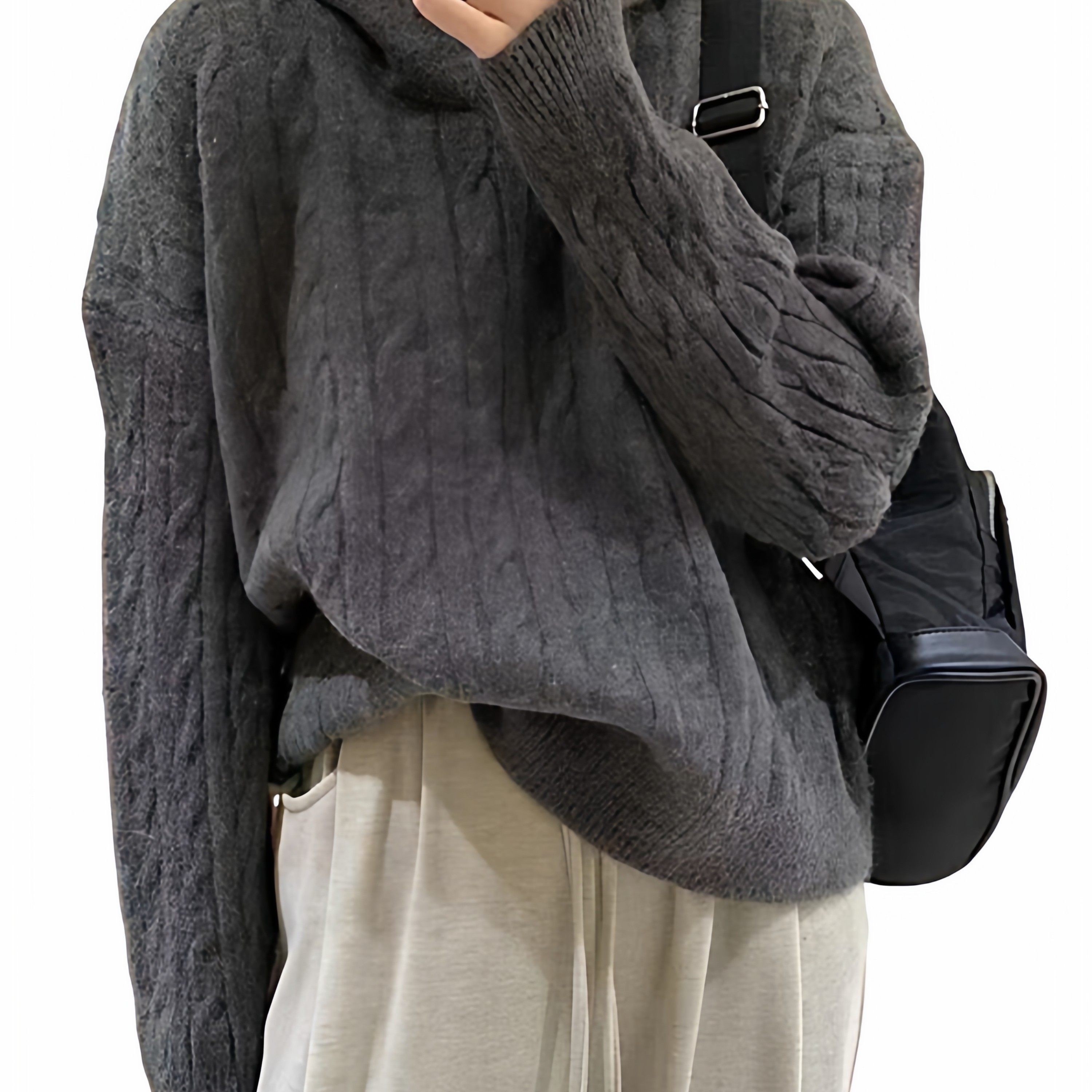 慵懒风复古灰色连帽针织毛衣女秋冬季2025新款小个子内搭打底上衣