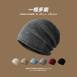 秋冬款针织堆堆帽男士保暖包头帽光身纯色冷帽女韩系潮人套头帽子