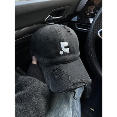 百搭韩版破洞刺绣棒球帽女宽帽檐大脸显脸小鸭舌帽大头围帽子情侣