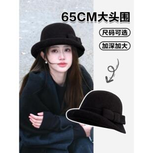 出口韩国羊毛赫本风礼帽大头围法式蝴蝶结渔夫帽秋冬千金风大码