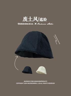 素颜洋气日系复古渔夫帽显脸小遮阳盆帽黑色大帽檐防晒帽百搭韩系