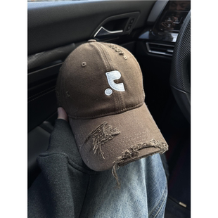 情侣帽子大脸刺绣棒球帽破洞大头围帽檐新款女2025宽鸭舌帽显脸小