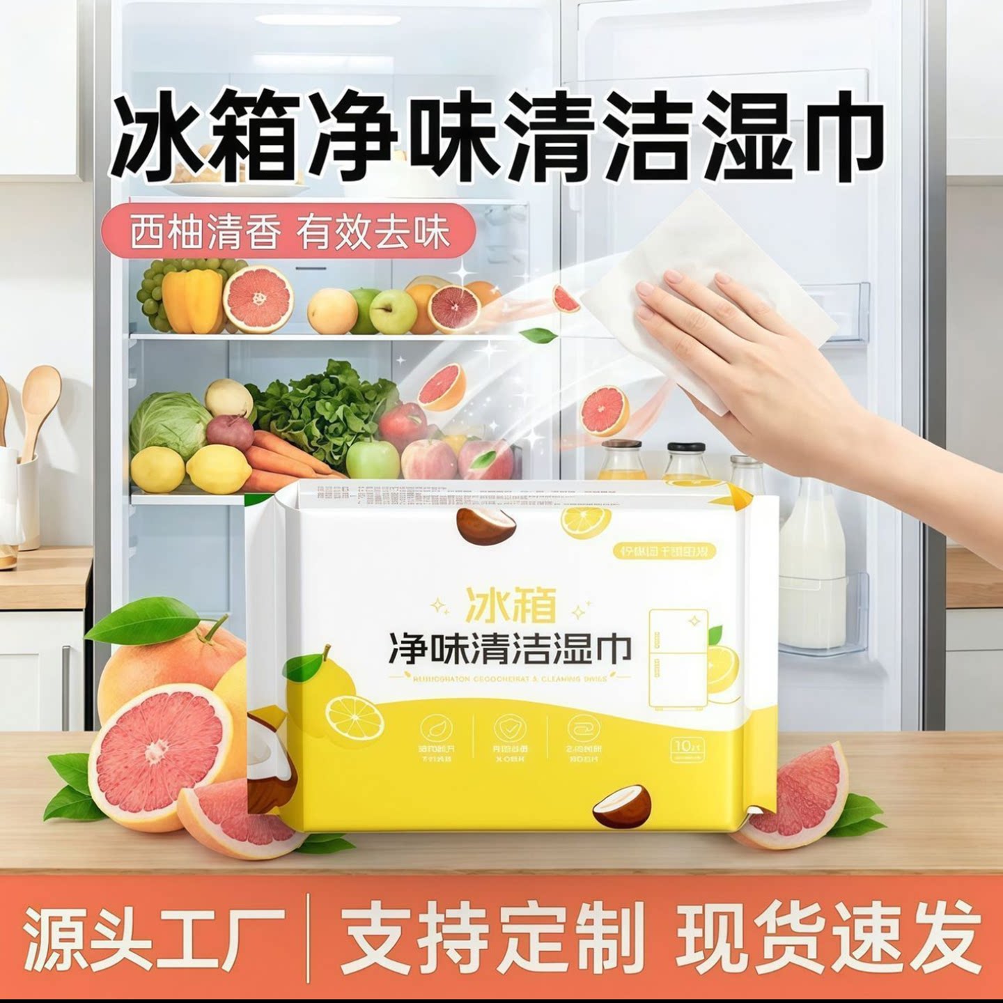 星萌商贸冰箱净味清洁湿巾厨房强力去油污湿巾纸微波炉除味湿a90