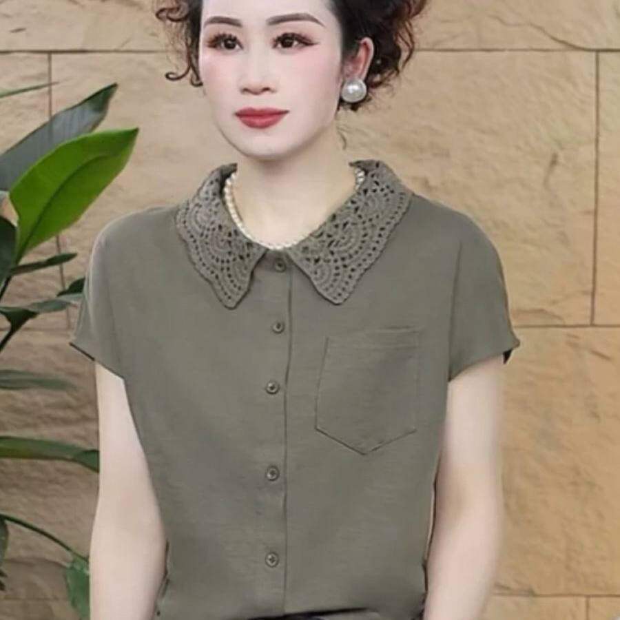 阁莱图女装6号店2026夏季新款时尚洋气百搭减龄显瘦翻领短袖上a6