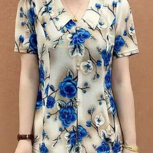 榕坤精品女装时尚妈妈装夏季短袖显瘦T恤遮肉薄款中老年遮肚上a2