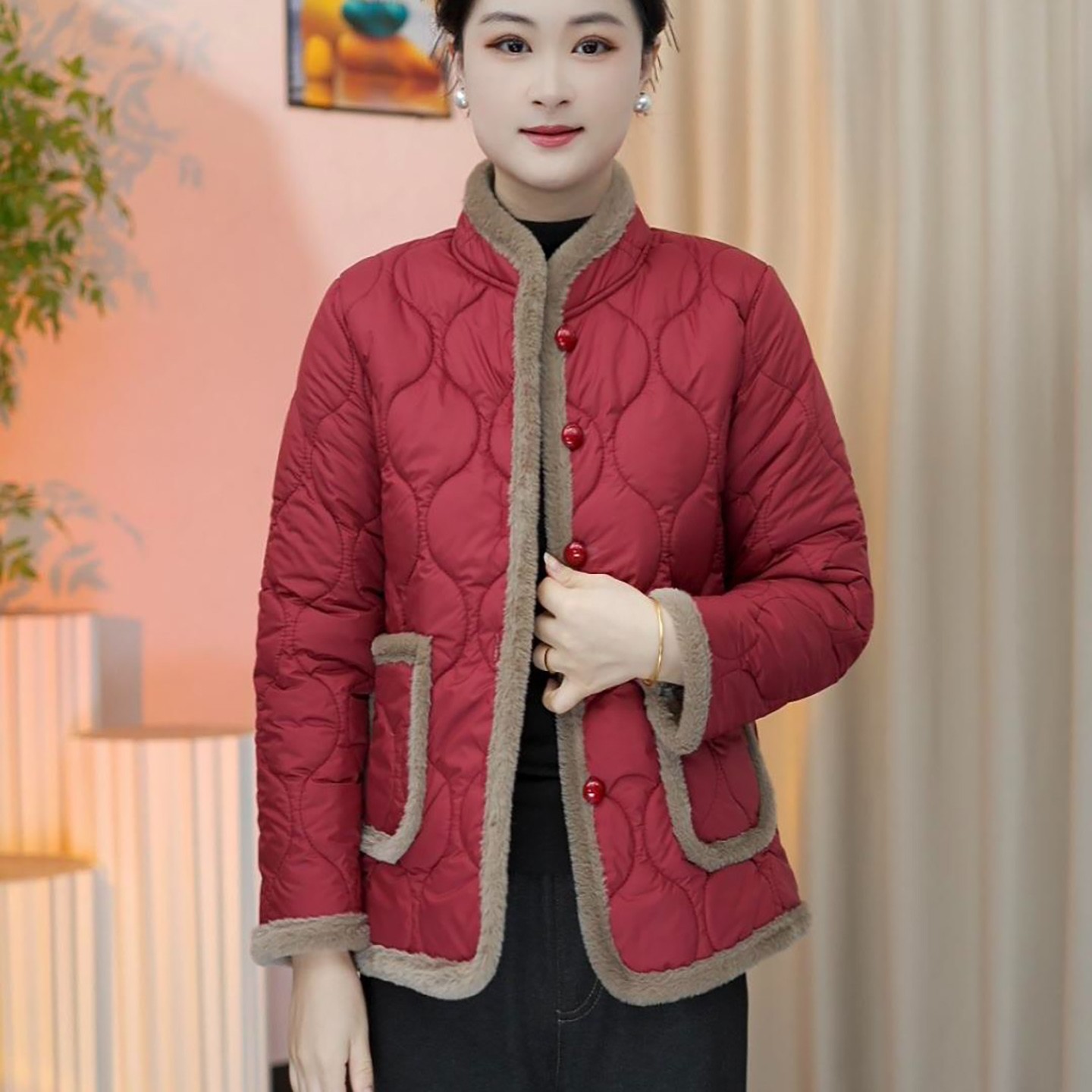 临蔡女装加绒加厚短款棉外套冬季新款女士棉袄中老年妈妈休闲a30