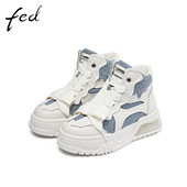 松糕厚底增高运动休闲鞋 FED真皮休闲女鞋 秋季 女高帮机能CGS390