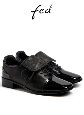 fed黑色小皮鞋秋季新款女鞋休闲单鞋牛津鞋粗跟真皮鞋DVG577