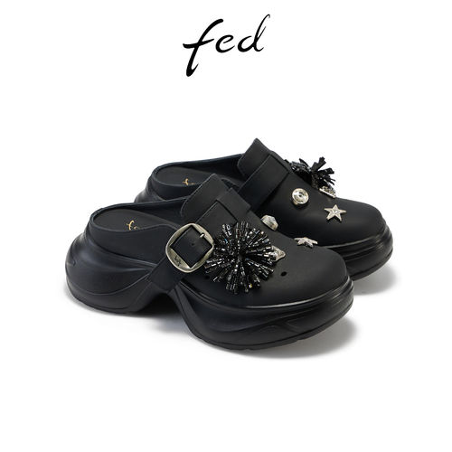 fed黑色半拖夏季新款女鞋洞洞鞋厚底凉拖增高拖鞋女GTX330