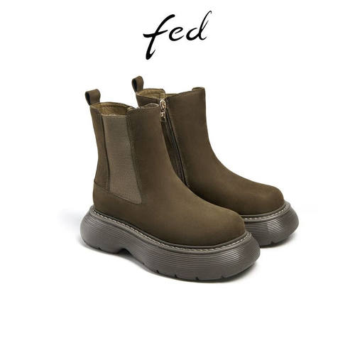 FED加绒烟筒靴冬季新款靴子粗跟保暖靴加厚雪地靴女CTB929