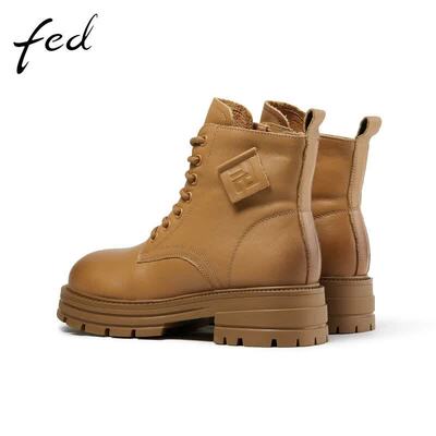 FED大黄靴冬季新款加绒加厚时尚复古经典厚底马丁靴女BWB567