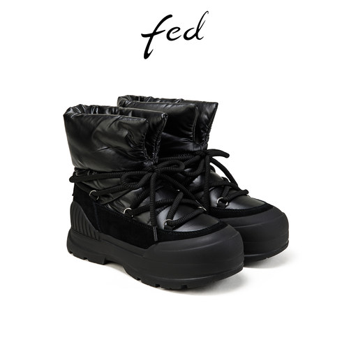 fed时尚雪地靴春季新款女靴厚底加绒短靴防水棉鞋女DQS799