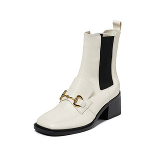 fed新款头层牛皮时装靴粗跟套筒短靴方头切尔西靴女AGB308