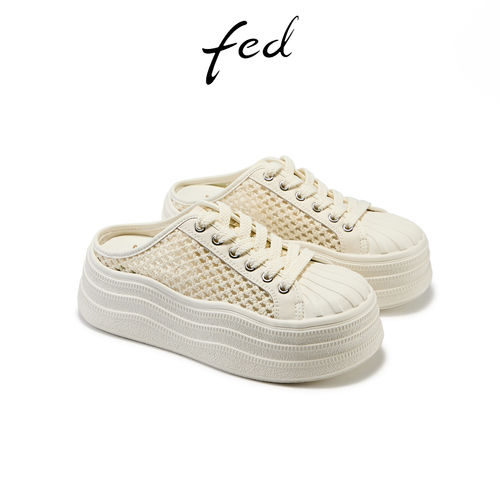 fed编织拖鞋夏季新款女鞋厚底凉拖包头半拖后空休闲鞋女GTX331