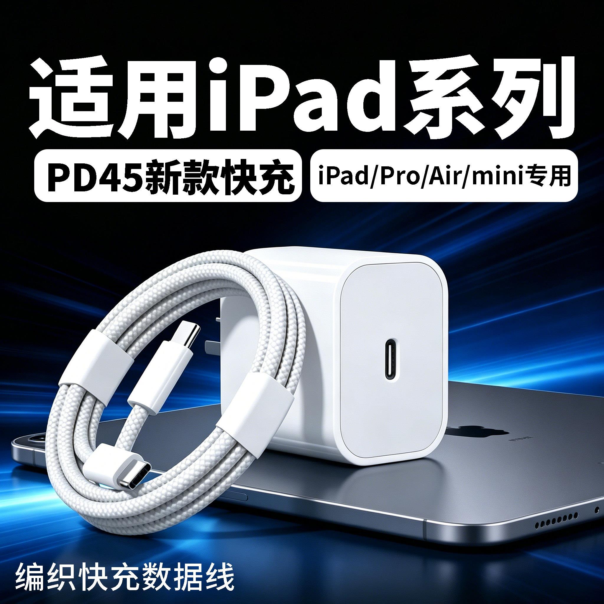 适用苹果iPadPro充电器45PD快充苹果平板ipadmini10 9 8充电头ipadro2024版IPad Air7 6闪充套装双C加长线2米