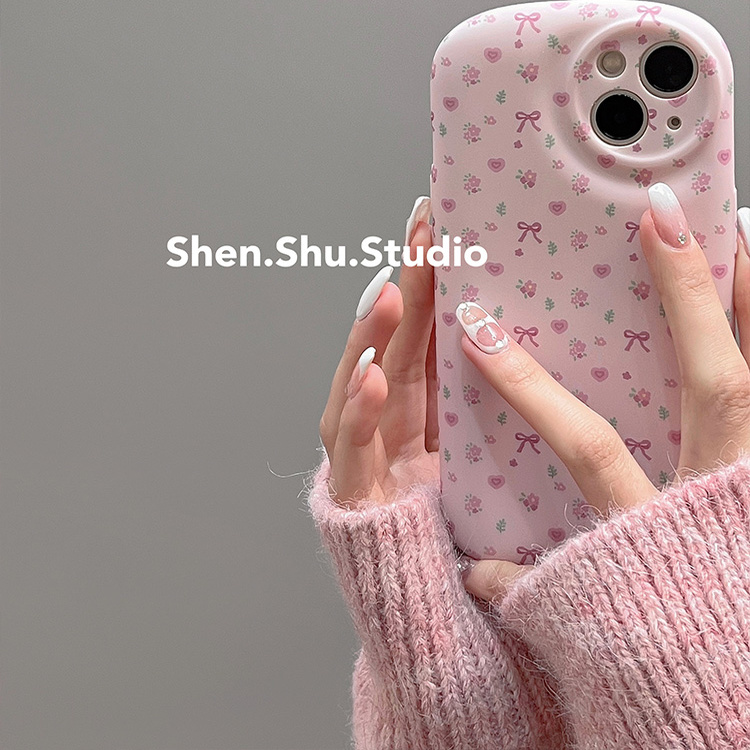 ins粉色少女心碎花蝴蝶结手机壳