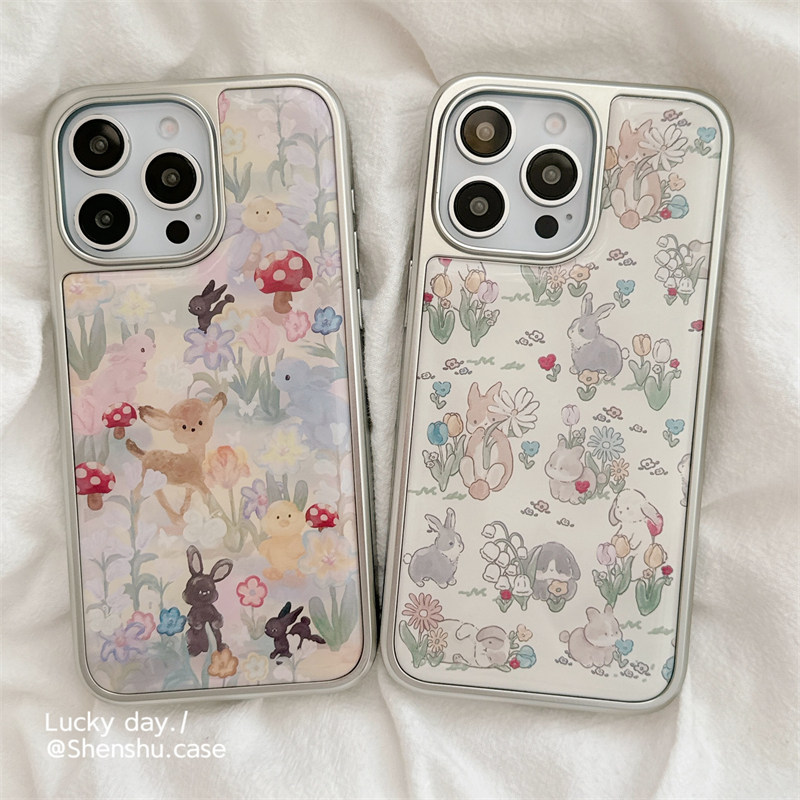 ins油画小鹿兔子电镀银适用苹果15手机壳iPhone16promax新款15Pro全包13硅胶14防摔套14Pro小众12少女16卡通,3C数码配件,手机保护套/壳,淘宝优惠券,粉丝福利购,淘宝优惠卷